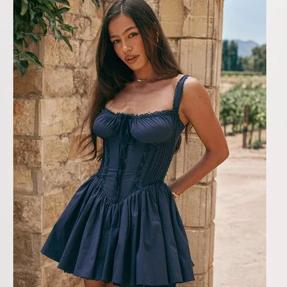 house of cb blue corset dress Clothing : Midi Dresses : 'Samaria' French Navy Corset Sundress